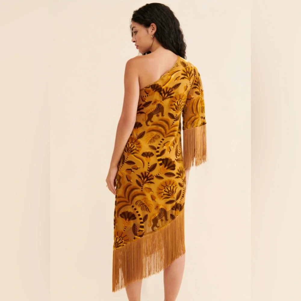 Farm Rio Velvet One Shoulder Fringe Dress - Picture 4 of 5